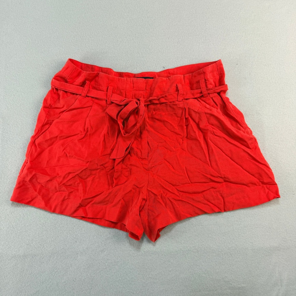 BCBGMAXAZRIA Women Red Lyocell Paperbag Waist Belted Shorts Size 8
